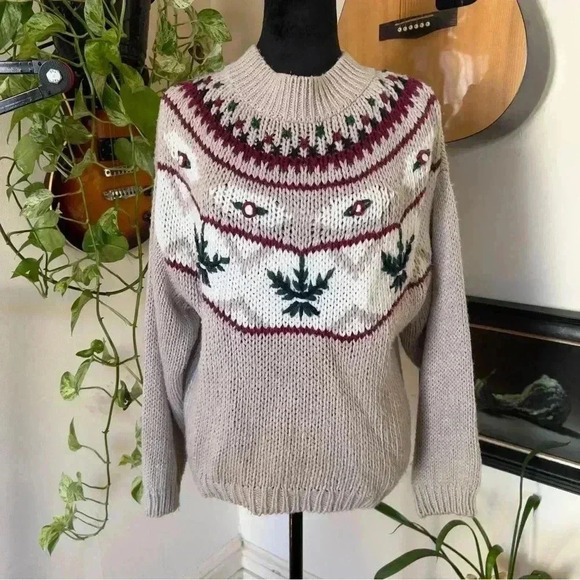 Vtg 90s Shenanigans Fair Isle Hand Knit Sweater - Size Large - Picture 1 of 7